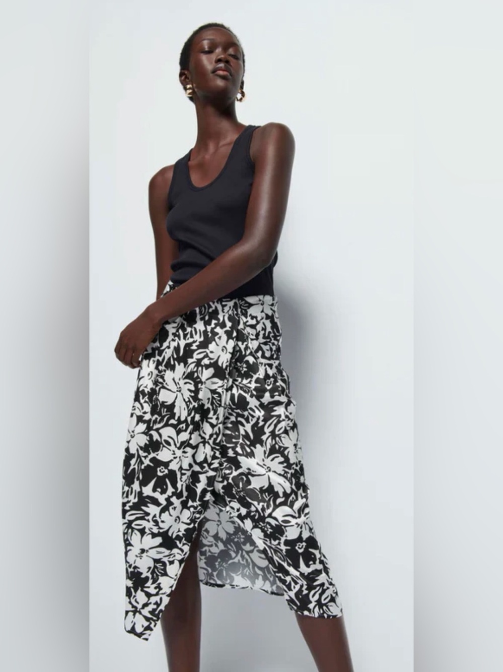 Nation Los Angeles Jessie Black & White Floral Midi Skirt small